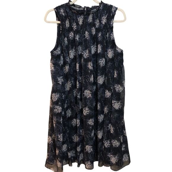 Joie Womens Mini Dress Black Medium Floral Sleeveless Pleated Ruffle Neck Flowy - Picture 1 of 12